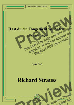 page one of Richard Strauss-Hast du ein Tongedicht vollbracht,in E flat Major,Op.66 No.5