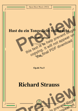 page one of Richard Strauss-Hast du ein Tongedicht vollbracht,in D Major,Op.66 No.5