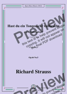 page one of Richard Strauss-Hast du ein Tongedicht vollbracht,in D flat Major,Op.66 No.5