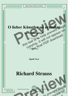 page one of Richard Strauss-O lieber Künstler sei ermahnt,in E flat Major,Op.66 No.6