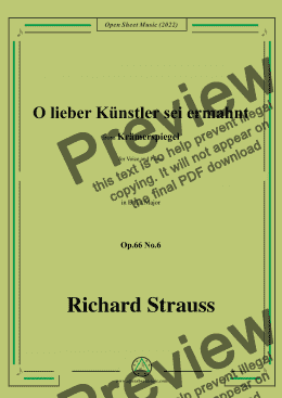 page one of Richard Strauss-O lieber Künstler sei ermahnt,in B flat Major,Op.66 No.6