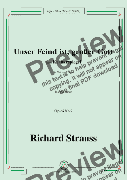 page one of Richard Strauss-Unser Feind ist,großer Gott,in e flat minor,Op.66 No.7