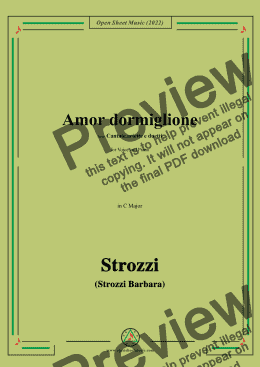 page one of Strozzi-Amor dormiglione,from Cantate,ariette e duetti,in C Major,for Voice and Piano