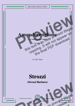 page one of Strozzi-Amor dormiglione,from Cantate,ariette e duetti,in G flat Major,for Voice and Piano