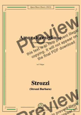 page one of Strozzi-Amor dormiglione,from Cantate,ariette e duetti,in F Major,for Voice and Piano