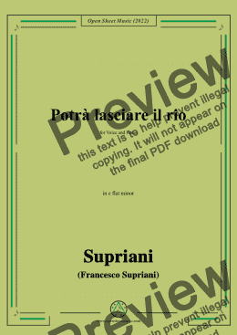 page one of Supriani-Potrà lasciare il rio,in e flat minor,for Voice and Piano