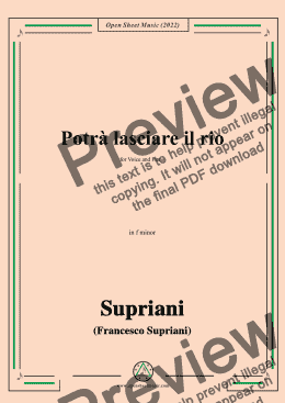 page one of Supriani-Potrà lasciare il rio,in f minor,for Voice and Piano