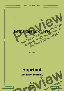 page one of Supriani-Potrà lasciare il rio,in b minor,for Voice and Piano