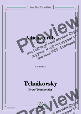 page one of Tchaikovsky-Adieu,forêts,from Jeanne D'arc,in E flat Major,for Voice and Pinao