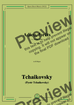 page one of Tchaikovsky-Adieu,forêts,from Jeanne D'arc,in B Major,for Voice and Pinao