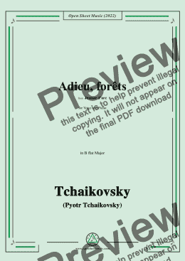 page one of Tchaikovsky-Adieu,forêts,from Jeanne D'arc,in B flat Major,for Voice and Pinao