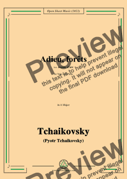 page one of Tchaikovsky-Adieu,forêts,from Jeanne D'arc,in A Major,for Voice and Pinao