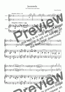 page one of  "Jacaranda". Original Tango for Violin Duet and Piano