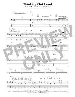 page one of Thinking Out Loud (Easy Bass Tab)