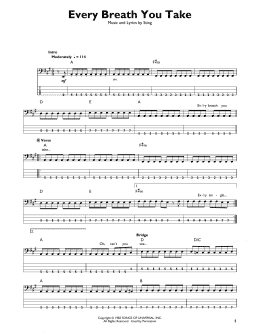 page one of Every Breath You Take (Easy Bass Tab)