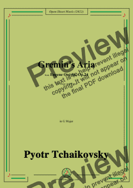 page one of Tchaikovsky-Gremin's Aria,in G Major,from Eugene Onegin,Op.24,for Voice and Piano