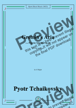 page one of Tchaikovsky-Gremin's Aria,in A Major,from Eugene Onegin,Op.24,for Voice and Piano