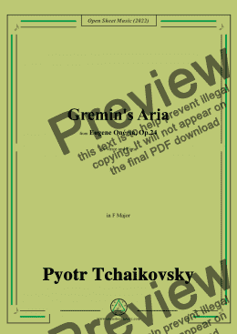 page one of Tchaikovsky-Gremin's Aria,in F Major,from Eugene Onegin,Op.24,for Voice and Piano