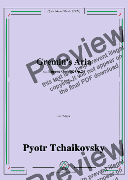 page one of Tchaikovsky-Gremin's Aria,in E Major,from Eugene Onegin,Op.24,for Voice and Piano