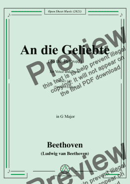 page one of Beethoven-An die Geliebte(To the Beloved),in G Major