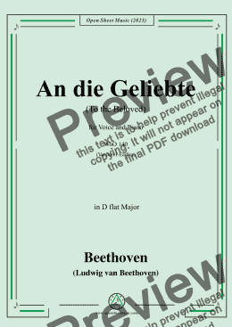 page one of Beethoven-An die Geliebte(To the Beloved),in D flat Major