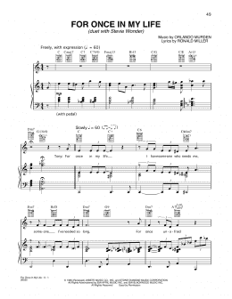 page one of For Once In My Life (Piano, Vocal & Guitar Chords (Right-Hand Melody))