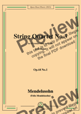 page one of Mendelssohn-String Quartet No.3,in D Major,Op.44 No.1