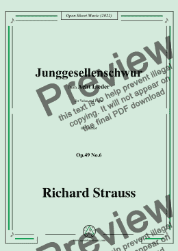 page one of Richard Strauss-Junggesellenschwur,in f minor