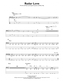 page one of Radar Love (Easy Bass Tab)