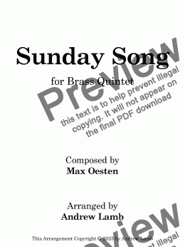 page one of Max Oesten | Sunday Song | for Brass Quintet