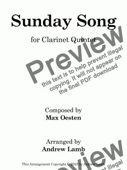 page one of Max Oesten | Sunday Song | for Clarinet Quintet