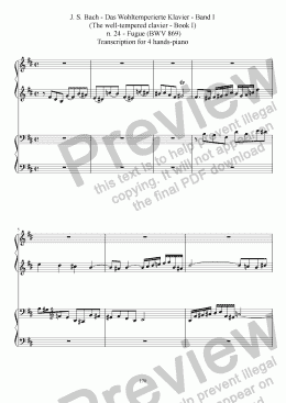 page one of Bach - Well-tempered clavier I - n. 24 Fugue BWV 869 - 4 hands piano