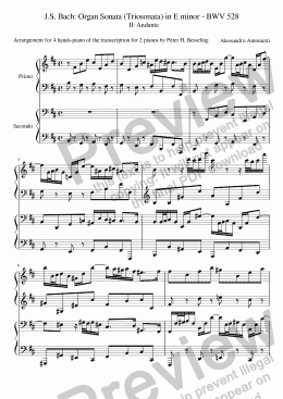 page one of Bach - Triosonata n.4 in E minor - BWV528 - Andante - 4 hands piano