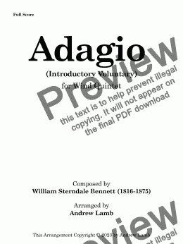 page one of Adagio (Introductory Voluntary) [by William Sterndale Bennett, arr. for Wind Quintet]