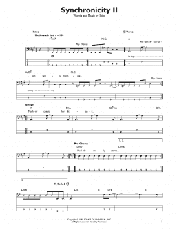 page one of Synchronicity II (Easy Bass Tab)