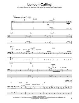 page one of London Calling (Easy Bass Tab)