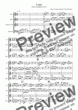 page one of Largo (from the New World Symphony) for Wind Quartet