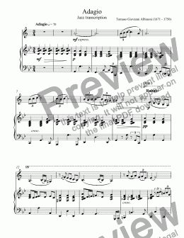 page one of Albinoni - Adagio jazz transcription for trumpet Bb & piano