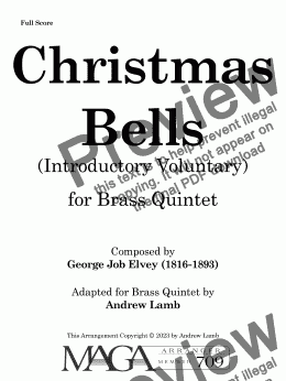 page one of George Job Elvey | Christmas Bells | for Brass Quintet