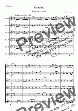 page one of  "Varadero" A Modern Cha-Cha for Flute Ensemble- 6 C Flutes