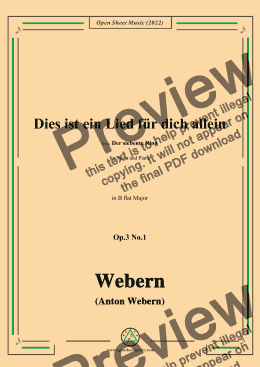 page one of Webern-Dies ist ein Lied fur dich allein,Op.3 No.1,in B flat Major