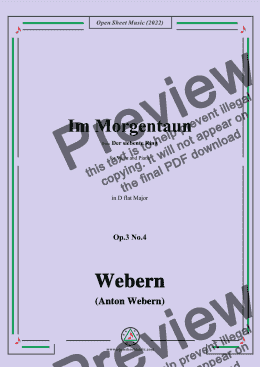 page one of Webern-Im Morgentaun,Op.3 No.4,in D flat Major