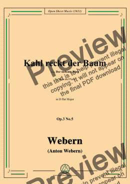 page one of Webern-Kahl reckt der Baum,Op.3 No.5,in D flat Major