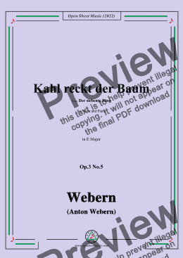 page one of Webern-Kahl reckt der Baum,Op.3 No.5,in E Major