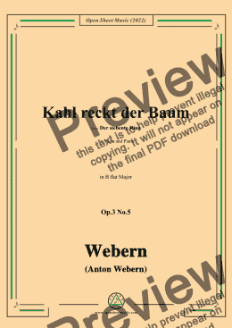 page one of Webern-Kahl reckt der Baum,Op.3 No.5,in B flat Major