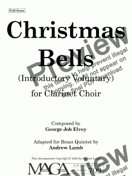 page one of Christmas Bells (by George Job Elvey, arr. for Clarinet Choir)