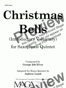 page one of George Job Elvey | Christmas Bells | for Saxophone Quintet