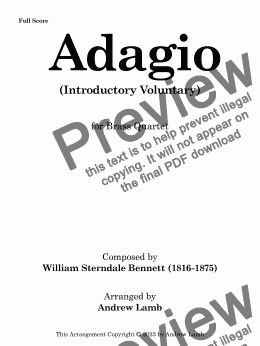 page one of Adagio (by William Sterndale Bennett, arr. for Brass Quintet)