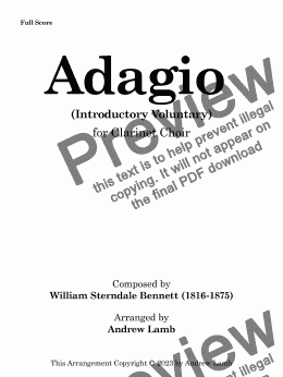 page one of Adagio (by William Sterndale Bennett, arr. for Clarinet Choir)