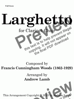 page one of Larghetto (by Francis Cunningham Woods, arr. for Clarinet Choir)